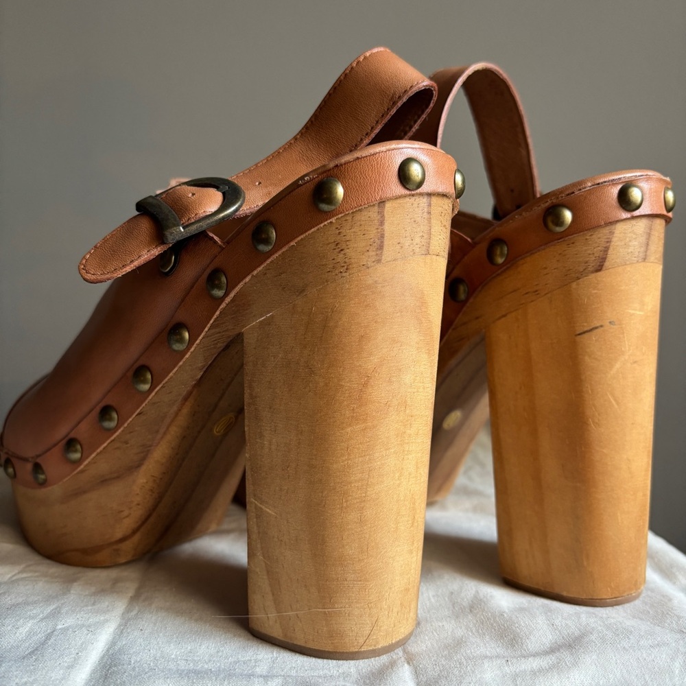 Jeffrey Campbell Charli C Platform Wooden Clog Studded Leather Size 10 NWOT - Picture 2 of 9
